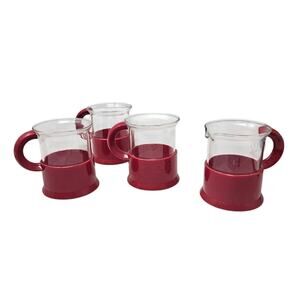 Vintage 80s 4 Bodum Red Glass Coffee Espresso Mugs Modern Design Plastoc Memphis